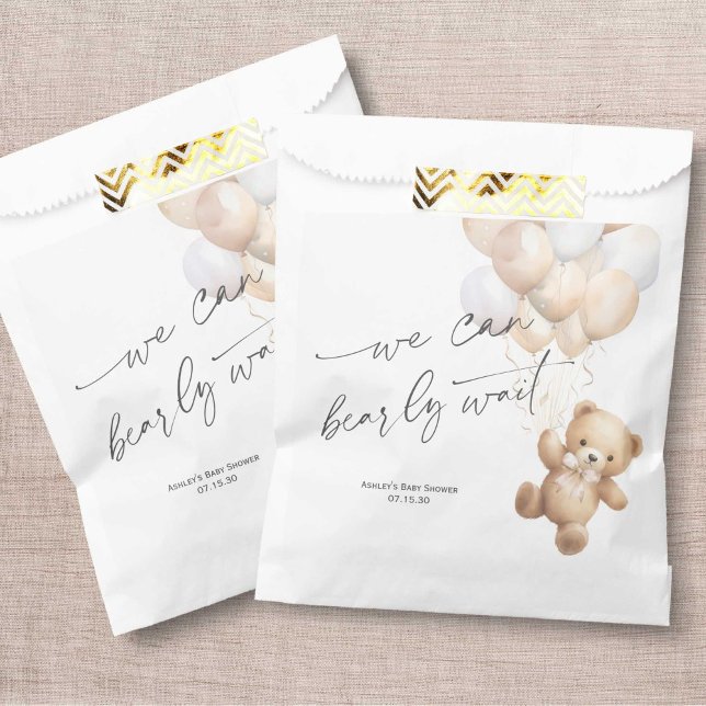 Gender Neutral Bearly Wait Modern Shower Favor Bag (Beige, We Can Bearly wait, Gender Neutral baby SHower favor bag,)