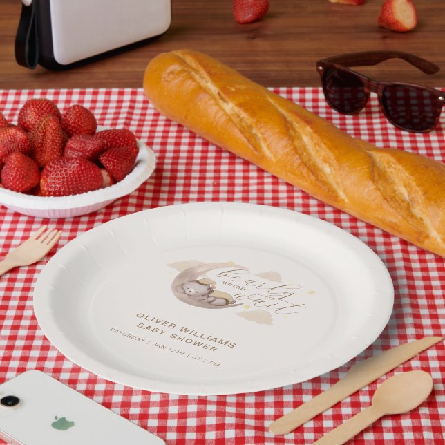 Gender Neutral Bearly Wait Moon Star Sleepy Bear Paper Plates (Picnic)