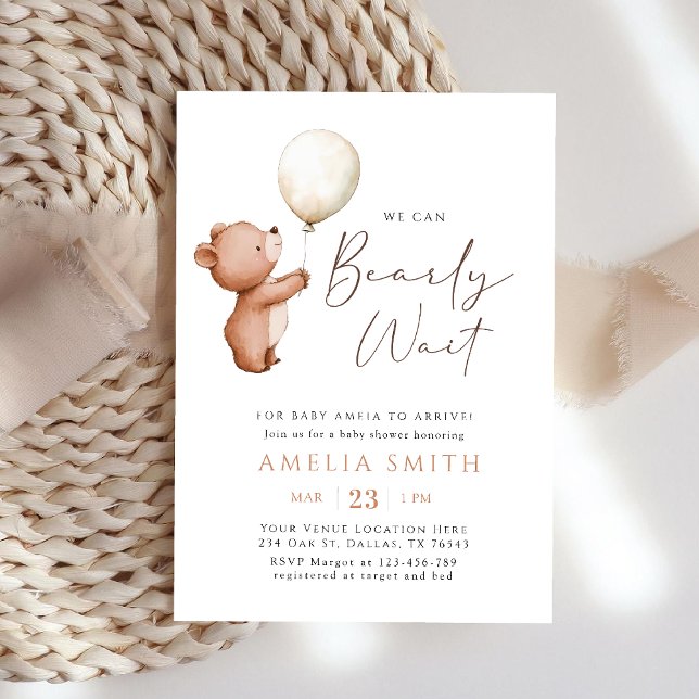 Gender Neutral Bearly Wait Teddy Bear Baby Shower Invitation (Creator Uploaded)