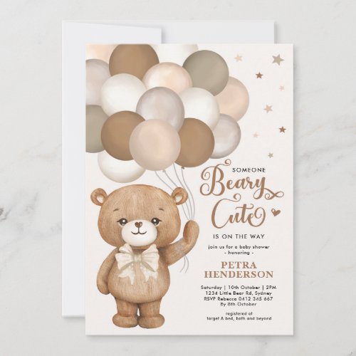 Gender Neutral Beary Cute Teddy Bear Baby Shower I Invitation