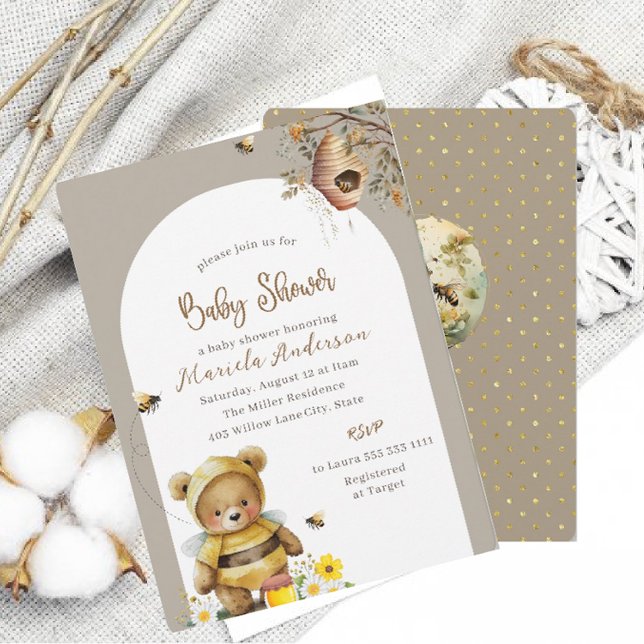 Gender Neutral Bee Bearly Way Baby Shower Invitation (Creator Uploaded)