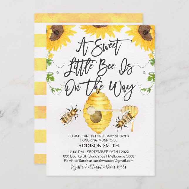 Gender Neutral Bee Themed Baby Shower Invitation (Front/Back)