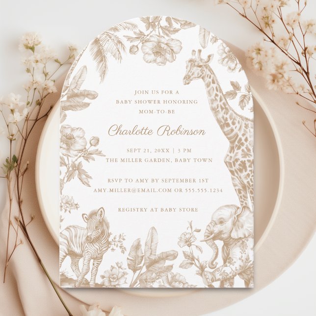 Gender Neutral Beige Toile Safari Baby Shower Arch Invitation (Creator Uploaded)