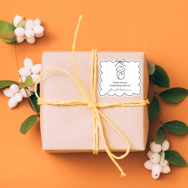 Gender Neutral Black Modern Baby Shower Thank You Sticker (Creator Uploaded)