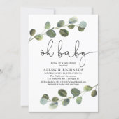 Gender neutral black white eucalyptus simple invitation (Front)