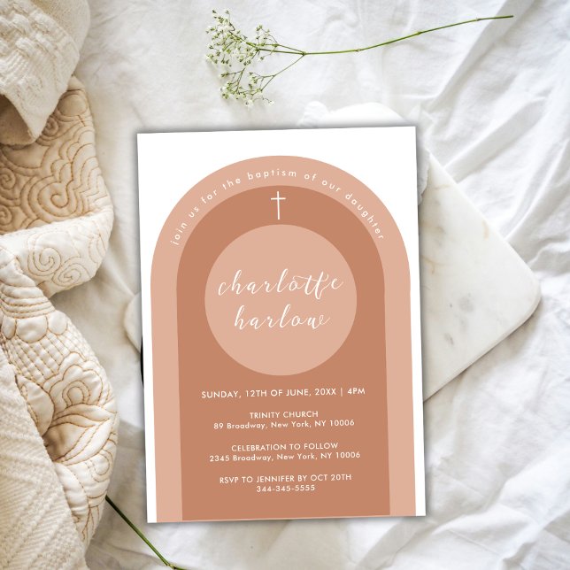Gender Neutral Boho Arch Cross Girl Baptism Invitation (Gender Neutral Boho Arch Cross Girl Baptism Invitation)