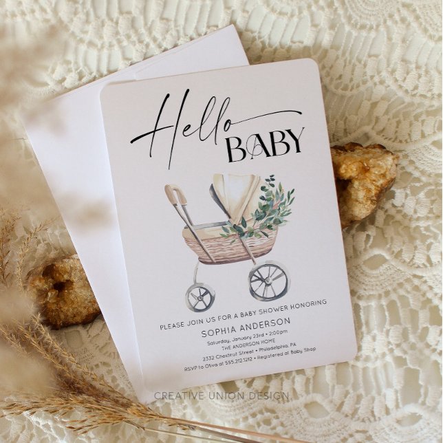 Gender Neutral Boho Baby Stroller Baby Shower  Invitation (Creator Uploaded)