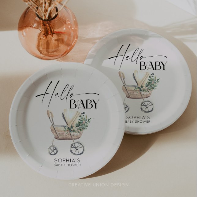 Gender Neutral Boho Baby Stroller Baby Shower  Paper Plates (Creator Uploaded)
