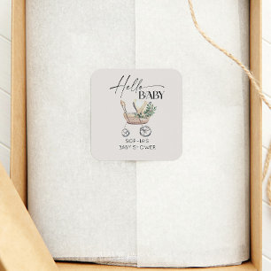 Gender Neutral Boho Baby Stroller Baby Shower  Square Sticker