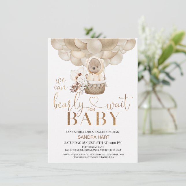 Gender Neutral Boho Bearly Wait Baby Shower Invitation (Standing Front)