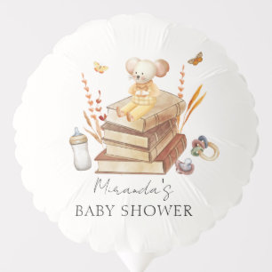 Gender Neutral Boho Book Mouse Baby Shower Balloon