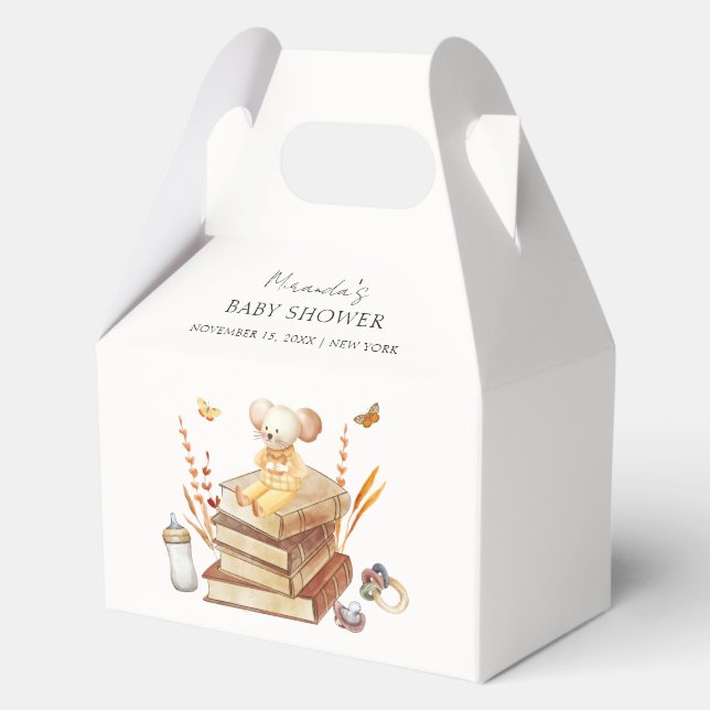 Gender Neutral Boho Book Mouse Baby Shower  Favor Boxes (Front)