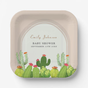Gender Neutral Boho Cactus Arch Baby Shower Paper Plates