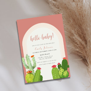 Gender Neutral Boho Cactus Arch Hello Baby Shower Invitation