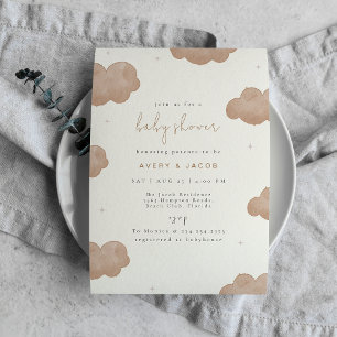 Gender Neutral Boho Clouds Stars Baby Shower Invitation