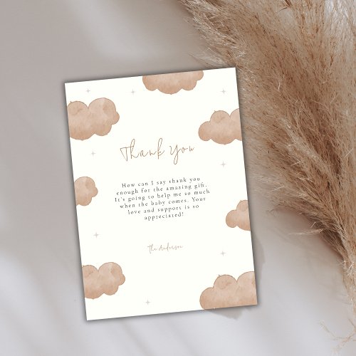 Gender Neutral Boho Clouds Stars Baby Shower Thank You Card