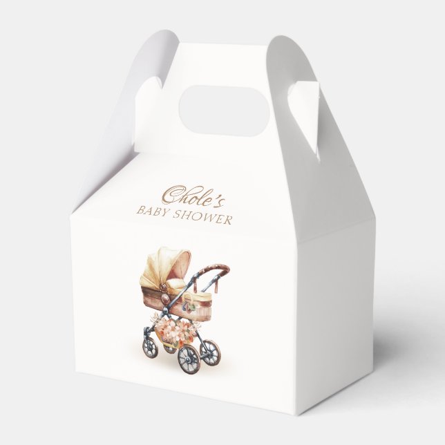 Gender Neutral Boho Floral Stroller Baby Shower Favor Boxes (Front Side)