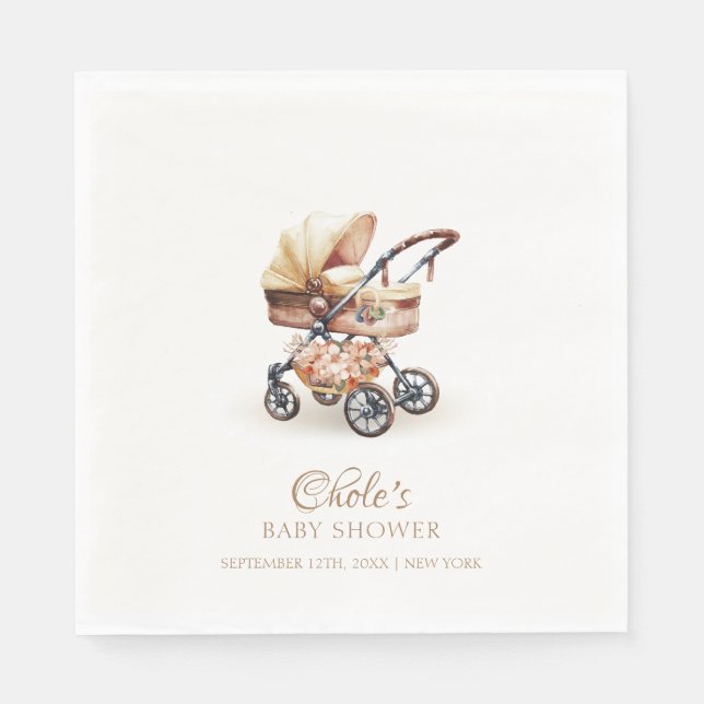 Gender Neutral Boho Floral Stroller Baby Shower Napkins (Front)