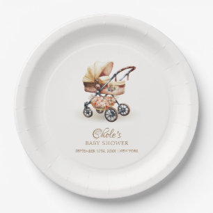 Gender Neutral Boho Floral Stroller Baby Shower Paper Plates