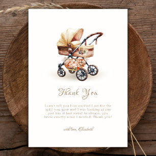 Gender Neutral Boho Floral Stroller Baby Shower Thank You Card
