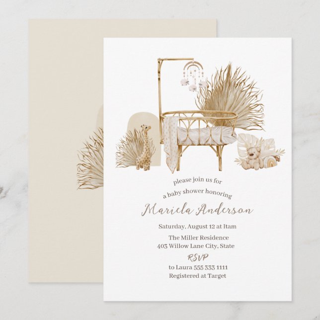 Gender Neutral Boho Nursery Mobile Baby Shower Inv Invitation (Front/Back)