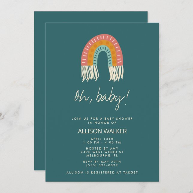 Gender Neutral Boho Rainbow Baby Shower Invitation (Front/Back)