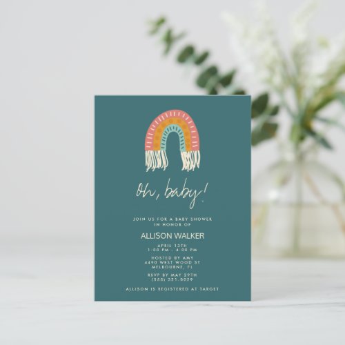 Gender Neutral Boho Rainbow Baby Shower Invitation Postcard