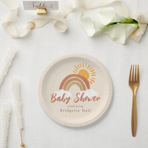 Gender Neutral Boho Rainbow Baby Shower Paper Plates