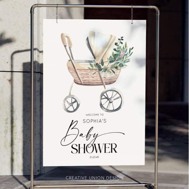 Gender Neutral Boho Stroller Baby Shower Welcome Foam Board (Baby Shower Welcome Sign)