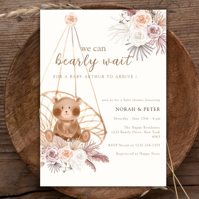 Gender Neutral Boho Teddy Bear Baby Shower Invitation (Gender Neutral Boho Teddy Bear Baby Shower Invitation)