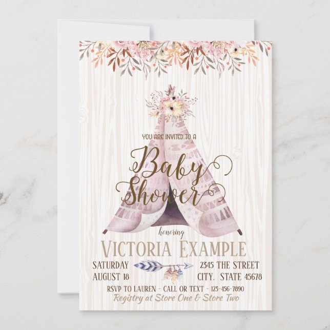 Gender Neutral Boho TeePee Baby Shower Invitations (Front)