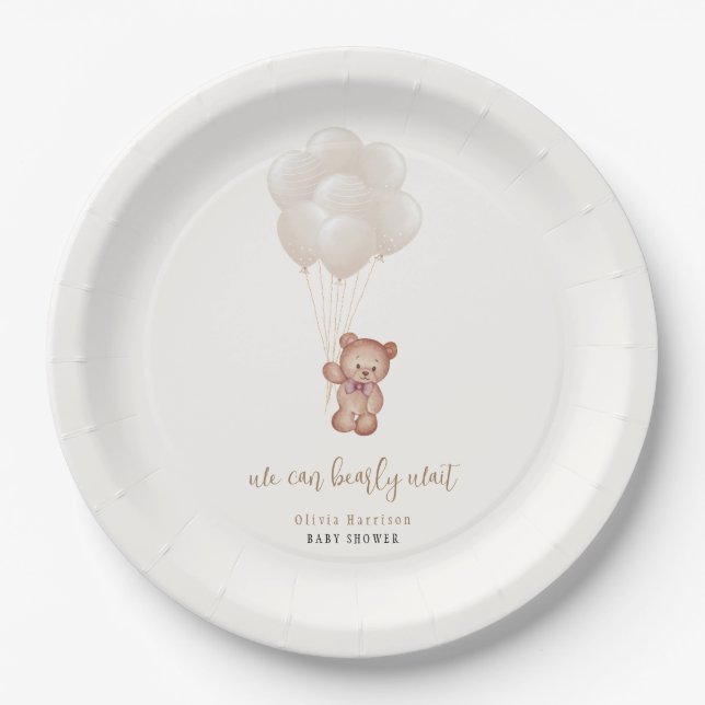 Gender Neutral Boho We Can Bearly Wait Balloons Paper Plates (Front)