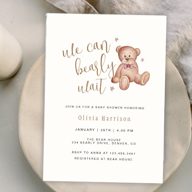 Gender Neutral Boho We Can Bearly Wait  Invitation (Gender Neutral Boho We Can Bearly Wait Invitation)
