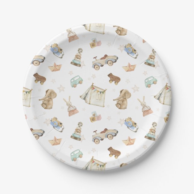 Gender Neutral Boho White Baby Shower Paper Plates (Front)