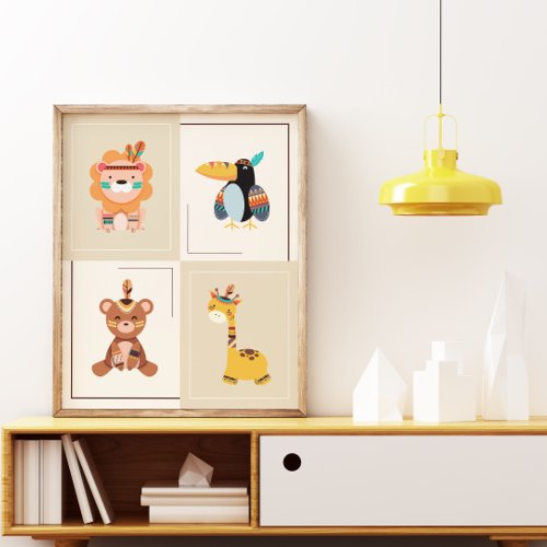 Gender Neutral Boho Woodland Animals Nursery Kids Poster