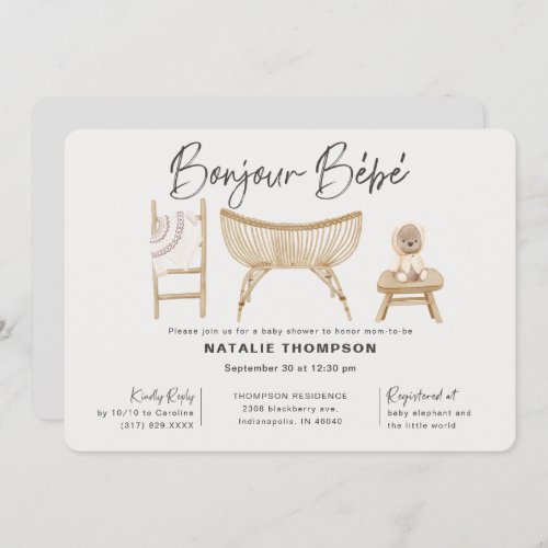 Gender Neutral Bonjour Bebe Baby Shower Invitation