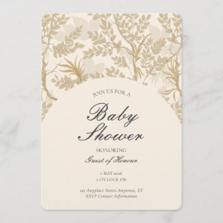 Gender Neutral Botanical Tree Woodland Theme Beige Invitation