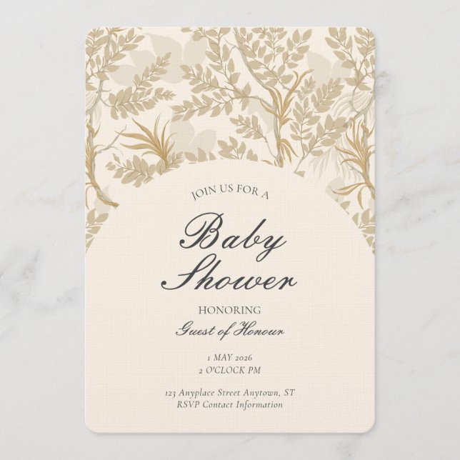 Gender Neutral Botanical Tree Woodland Theme Beige Invitation (Front)