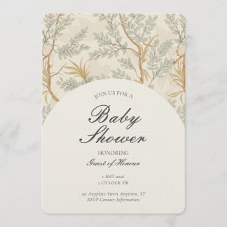 Gender Neutral Botanical Tree Woodland Theme Beige Invitation