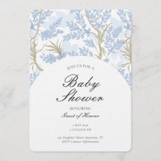 Gender Neutral Botanical Tree Woodland Theme Blue Invitation