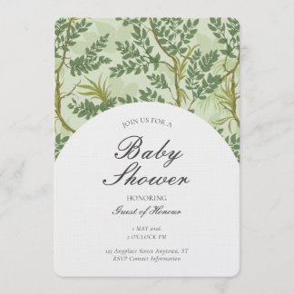 Gender Neutral Botanical Tree Woodland Theme Green Invitation
