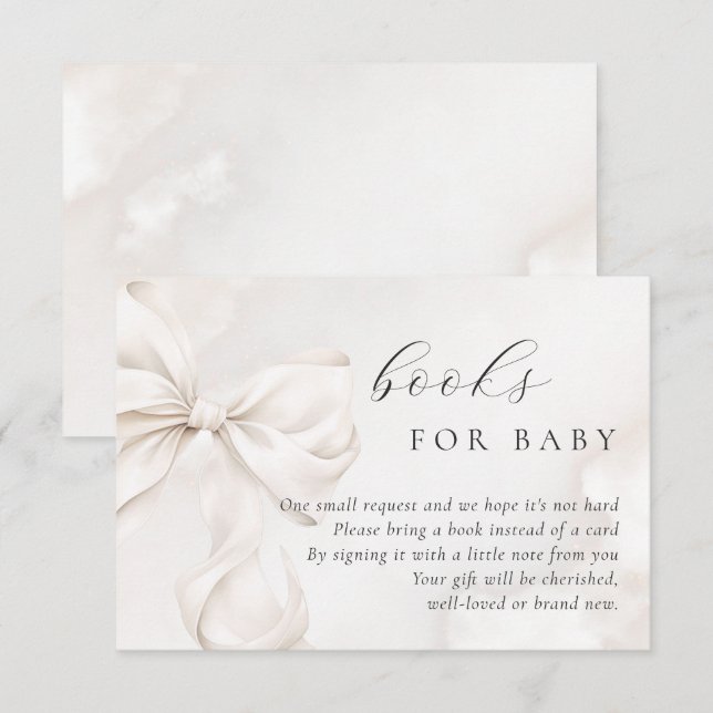 Gender Neutral Bow Baby Shower Books for Baby Enclosure Card (Front/Back)