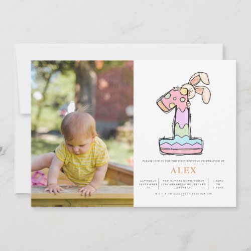 Gender Neutral Boys 1st Birthday Photo Invitation