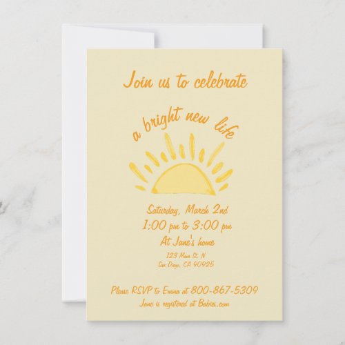 Gender neutral Bright new life Sunshine shower Invitation