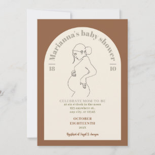 Gender neutral brown boho line art baby shower  invitation