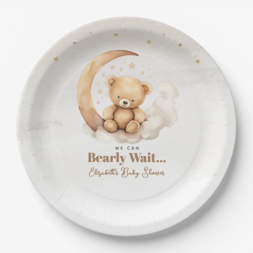 Gender Neutral Brown Teddy Bear Baby Shower Paper Plates