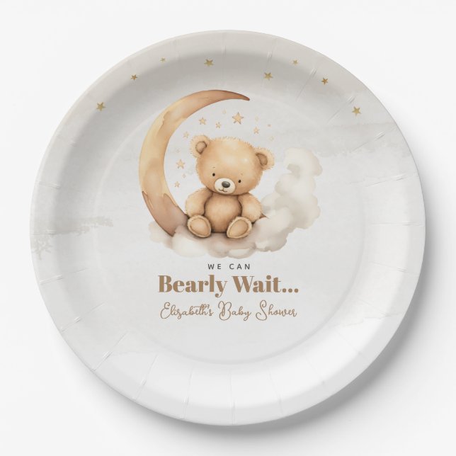 Gender Neutral Brown Teddy Bear Baby Shower Paper Plates (Front)