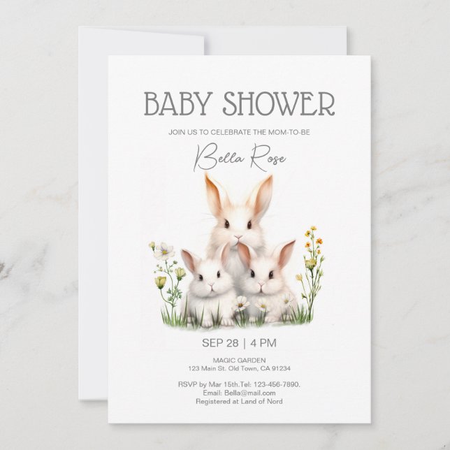 Gender Neutral Bunny Baby Shower Invitation (Front)