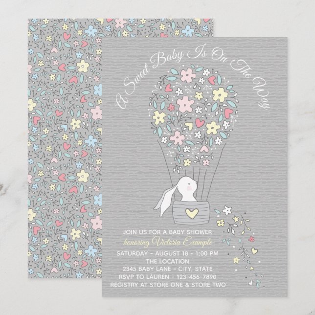 Gender Neutral Bunny Baby Shower Invitations (Front/Back)