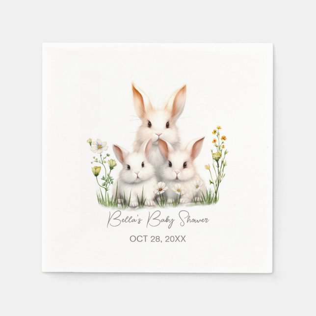 Gender Neutral Bunny Baby Shower Napkins (Front)